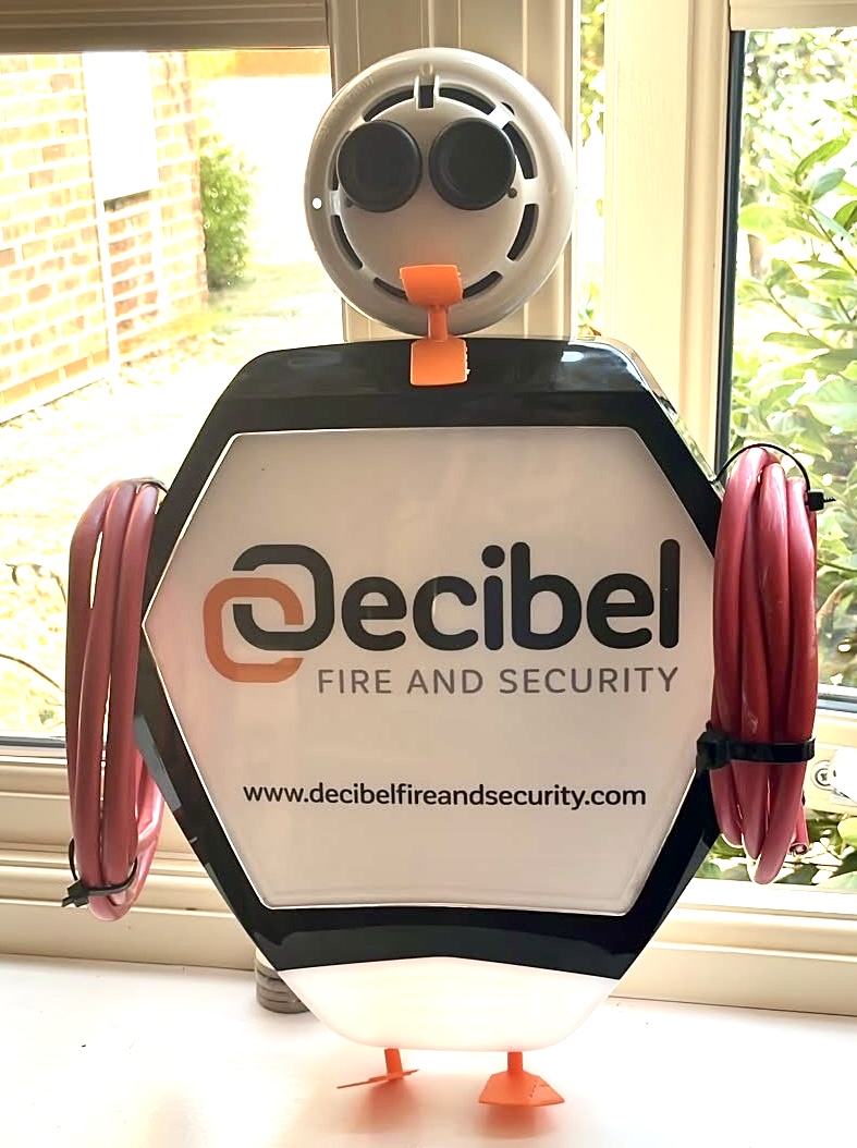 Dave the Decibel Duck, decorated duck by Decibel Fire & Security